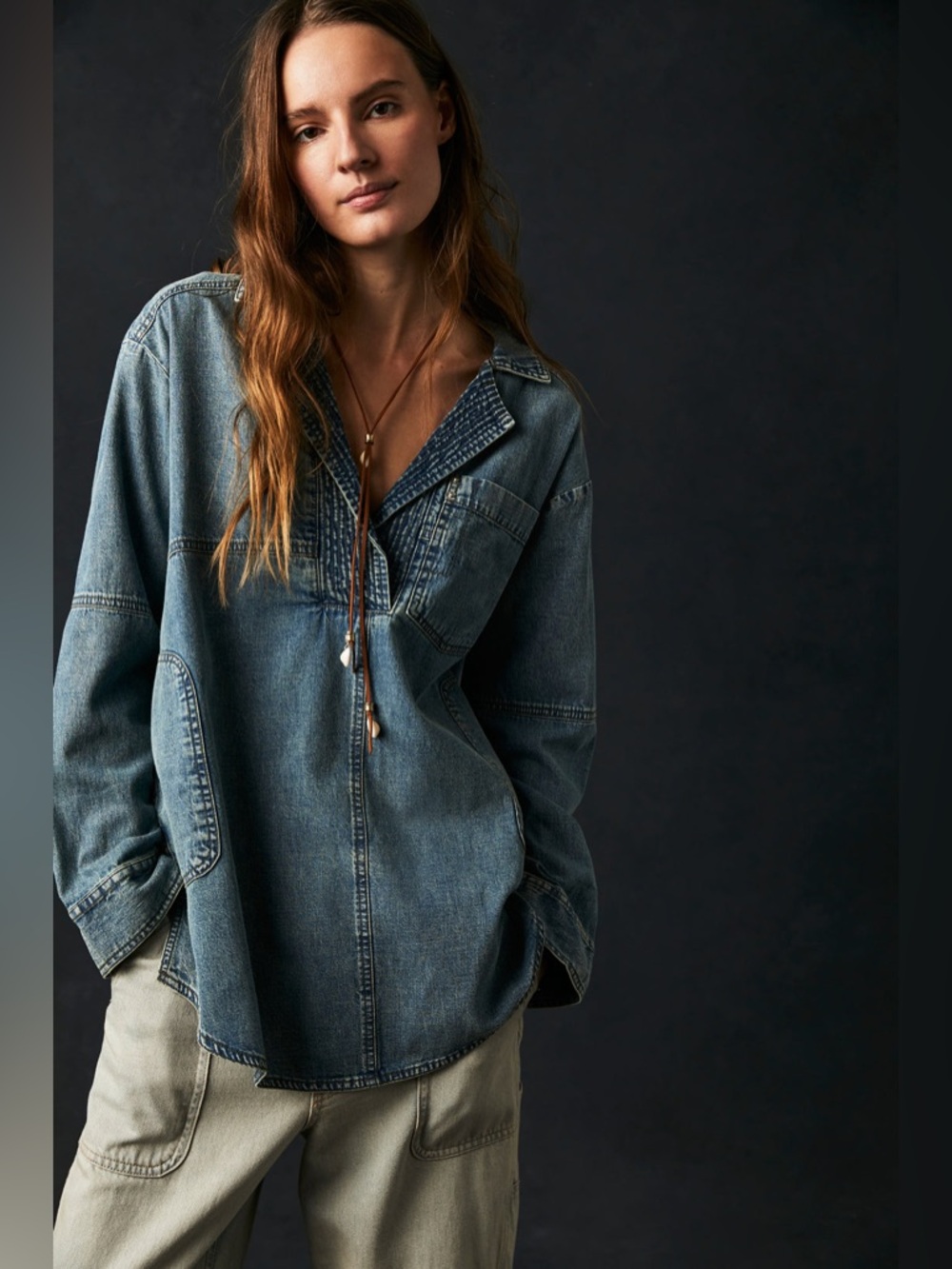 Free People Peyton Denim Pullover size Small - Picture 4 of 4
